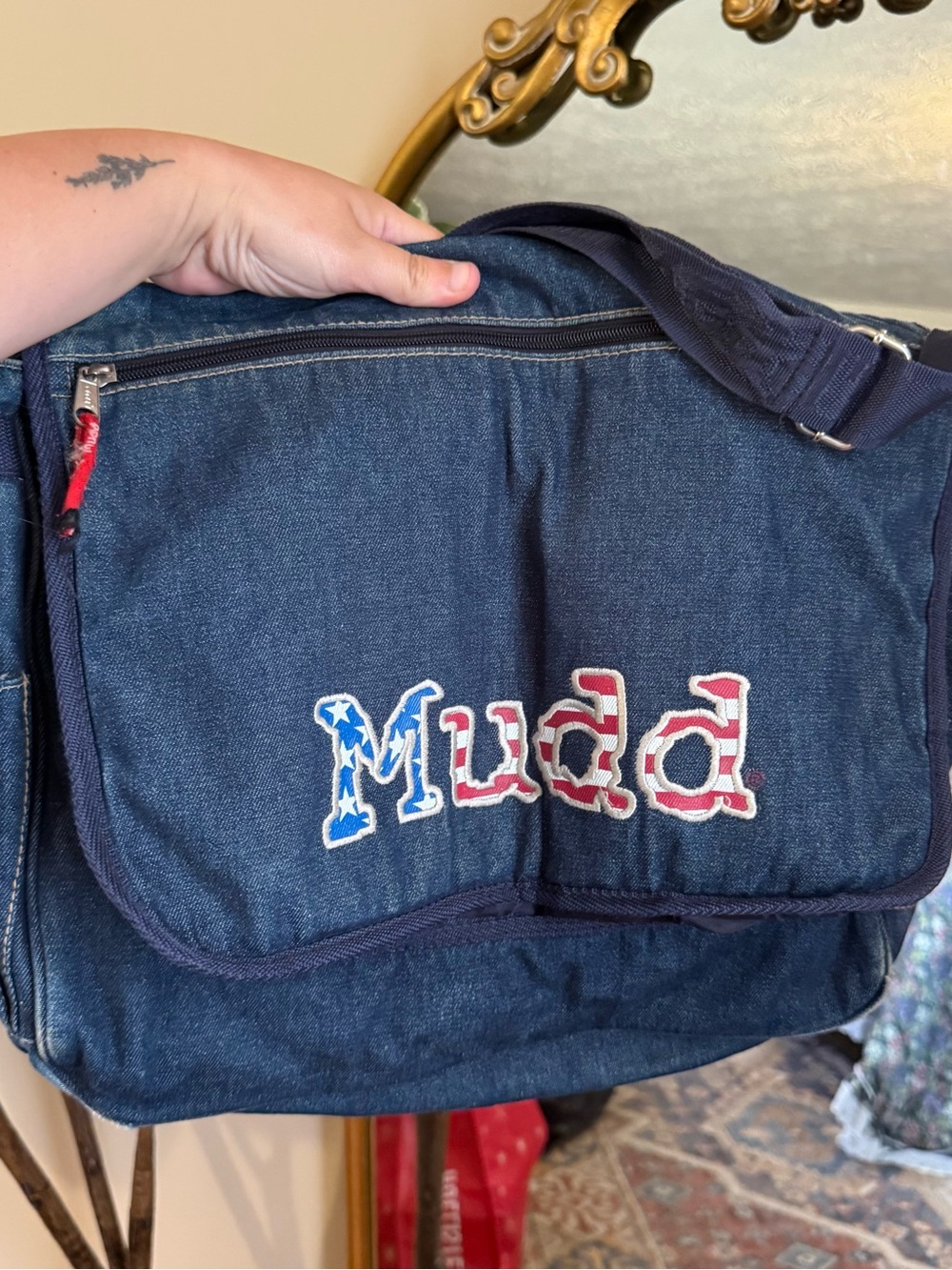 Mudd Y2K American flag denim messenger bag